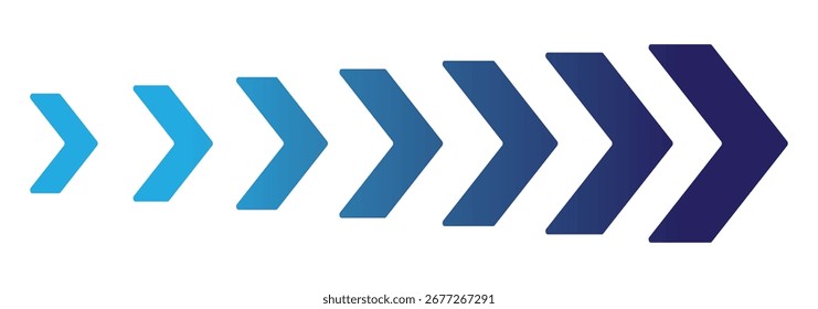Flecha colorida. flecha dinámica en movimiento que representa la velocidad, la aceleración y la velocidad. Icono de flecha de Chevron. Icono de flechas en movimiento. efecto de mezcla, puntero, dirección de la velocidad, precaución de la carretera, militar, signo de navegación