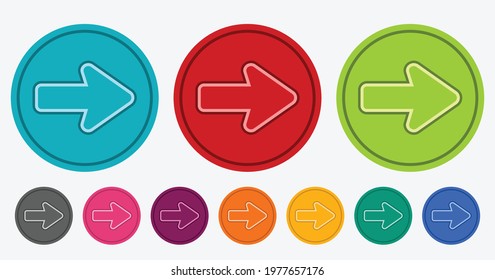Colorful arrow in flat circle button icon isolated vector design for ui ux web design interface