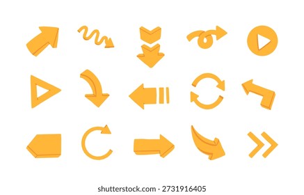 Colorful arrow flat vector icon pack. Arrow icon. Arrow vector collection. Doddle arrow set, collection of arrows. Collection of different cartoon arrows