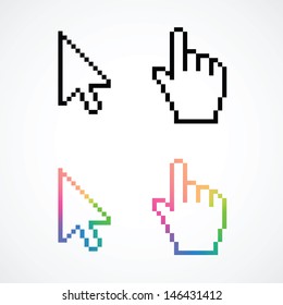 Colorful arrow and hand cursor set. Vector illustration.