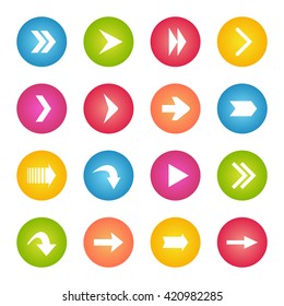 Colorful arrow icon circle web buttons.