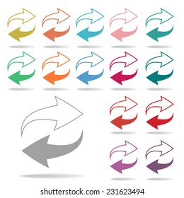 colorful arrow icon set on white background : curved arrow vector