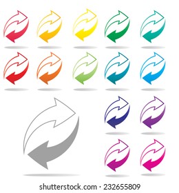 colorful arrow icon set on white background : curved arrow vector