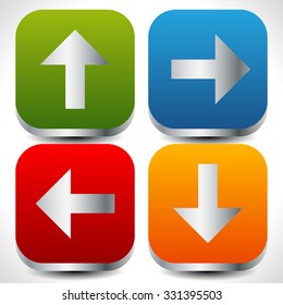 Colorful arrow icons, arrow buttons. Arrows up, down, left and right.