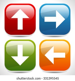 Colorful arrow icons, arrow buttons. Arrows up, down, left and right.