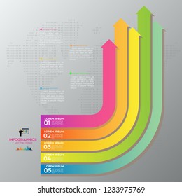 Colorful Arrow infographic concept. Business template with 5 steps, options, parts. Can be used for workflow layout, diagram, chart, step by step infographics, web design. Vector illustration
