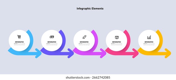 Diseño de infografía de flecha colorida con cinco pasos de negocio