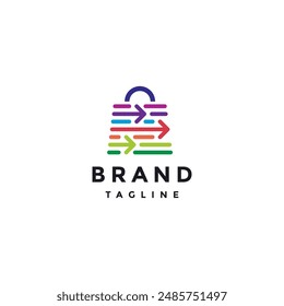 Colorful Arrow Motif Shopping Bag Logo Design. Simple Arrow Lines Form Shopping Bag Logo Design.