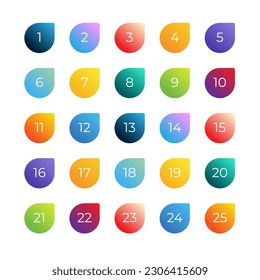 Colorful arrow number bullet points from 1 to 25