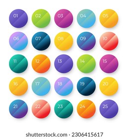 Colorful arrow number bullet points from 1 to 25