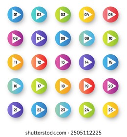Colorful arrow number bullet points from 1 to 25
