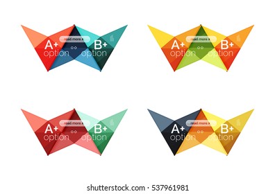 Colorful arrow option infographics banners, business geometric universal templates. Backgrounds for workflow layout, diagram, number options or web design