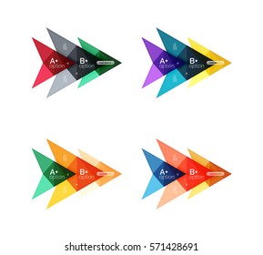 Colorful arrow option infographics banners, business geometric universal templates. Backgrounds for workflow layout, diagram, number options or web design