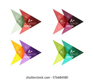 Colorful arrow option infographics banners, business geometric universal templates. Backgrounds for workflow layout, diagram, number options or web design