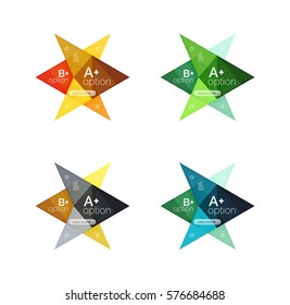 Colorful arrow option infographics banners, business geometric universal templates. Backgrounds for workflow layout, diagram, number options or web design
