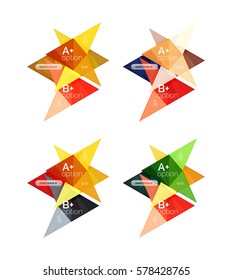 Colorful arrow option infographics banners, business geometric universal templates. Backgrounds for workflow layout, diagram, number options or web design
