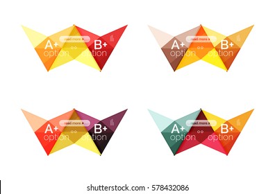 Colorful arrow option infographics banners, business geometric universal templates. Backgrounds for workflow layout, diagram, number options or web design