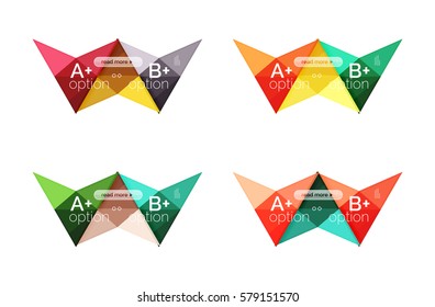 Colorful arrow option infographics banners, business geometric universal templates. Backgrounds for workflow layout, diagram, number options or web design