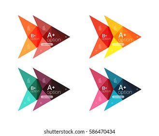 Colorful arrow option infographics banners, business geometric universal templates. Backgrounds for workflow layout, diagram, number options or web design