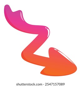 Colorful arrow pointing down and right with glossy gradient effect, from pink to orange
