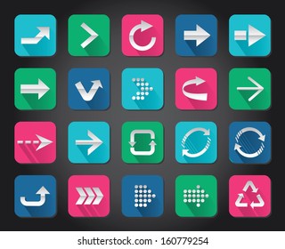 Colorful Arrow sign vector icon set button. 