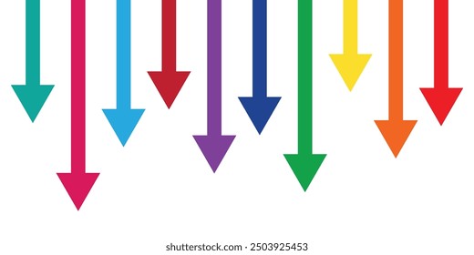 Colorful arrows downside direction on white background vector.