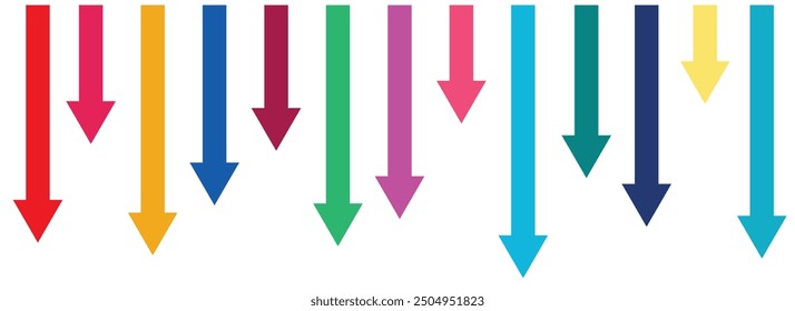 Colorful arrows downside direction on white background vector illustration