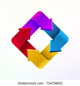 Colorful arrows in form of rectangle logo. Company Logotype concept. Vector illustration