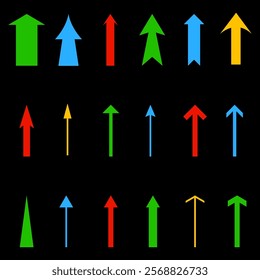Colorful arrows icon. Multicolor directional shapes. Bright vector pointers. Navigation symbol design.