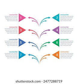 colorful arrows infographic template. Infographic template for industry, education, business and science. Magazine, annual report information template. eight steps information template