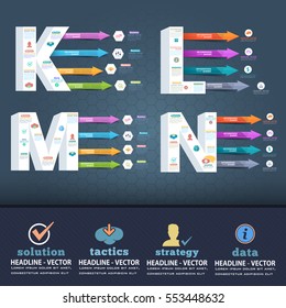 Colorful Arrows, Letter K, L, M, N Infographics Design and Web Elements