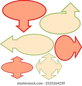 Colorful Arrows and Ovals: A vibrant collection of six different oval shapes with arrows pointing in various directions. These vector graphics can be used for presentations, web design.
