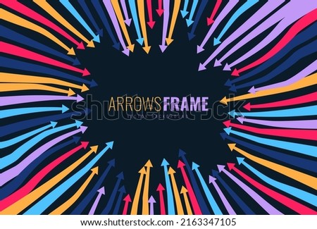 Colorful Arrows Pointing to the Center. Arrows Frame for Your Text. Dynamic Arrow Symbols. Focus on Your Goal Target. Focus Concept. Radial Lines Design Element. Vector Illustration. ストックフォト © 