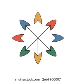 Colorful arrows pointing in different directions, arranged in radial pattern