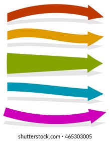 Colorful arrows pointing right. 5 shape and colors