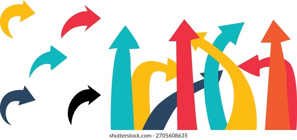 Colorful Arrows Pointing Upwards In Different Directions Keywords: arrow, direction, up, growth