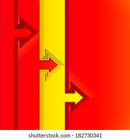 Colorful arrows with red and yellow cut paper layers