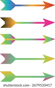 Flechas coloridas: una fila de cinco flechas degradadas que apuntan a la derecha sobre fondo blanco