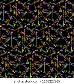 Colorful arrows seamles pattern on black background