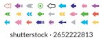 Colorful arrows set . Arrow cursor vector icon. Bold points arrow collection. Blue, orange, green, yellow colors. Vector design element. Vector illustration.
