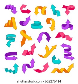 Colorful arrows set. Design elements. Left, right, up, down, increase, decrease. Vector illustration.