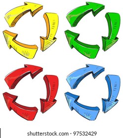 Colorful arrows set. Hand drawing sketch style