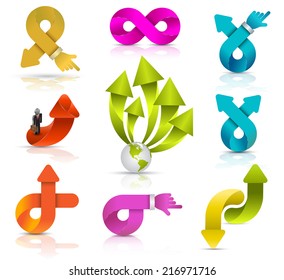 Colorful arrows set vector design elements origami modern style. Can use for object printing and we.