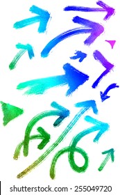 Colorful arrows in style grunge. Vector watercolor
