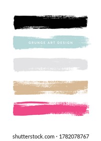 Colorful art brush paint texture stripes set isolated vector background. Grunge colorful strokes set.