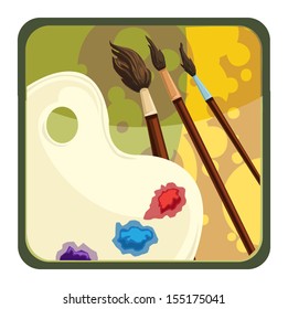 Colorful art logo with paintbrushes, vector illustration