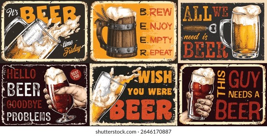 Colorful art pieces featuring beer slogans and imagery create an inviting atmosphere perfect for social gatherings. Enjoy a casual moment with friends while enjoying cold beverages.
