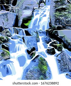 Colorful art, river water flow, blue, vector image, T shirt screen printing