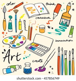 Colorful Art Supplies Icons Stock Vector (Royalty Free) 457856734