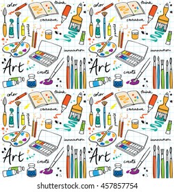 Colorful Art supplies icons seamless pattern